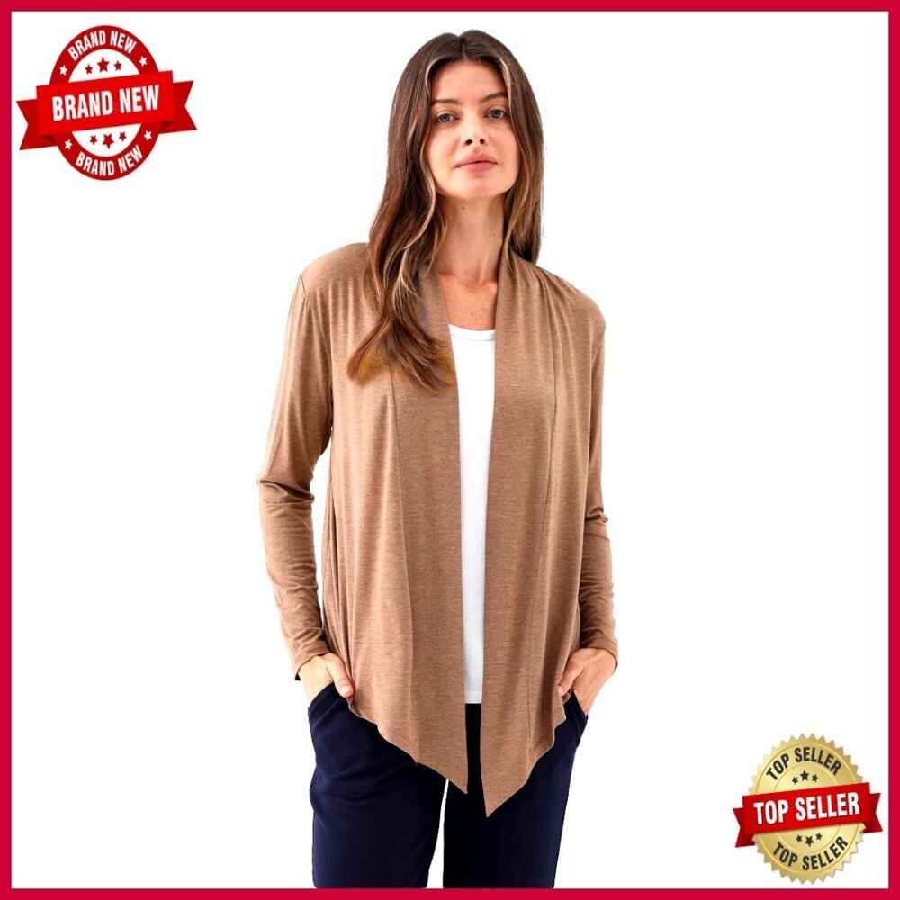 Bamboo Viscose Cardigan Open Front Loose Fit Long Sleeve Hip Length
